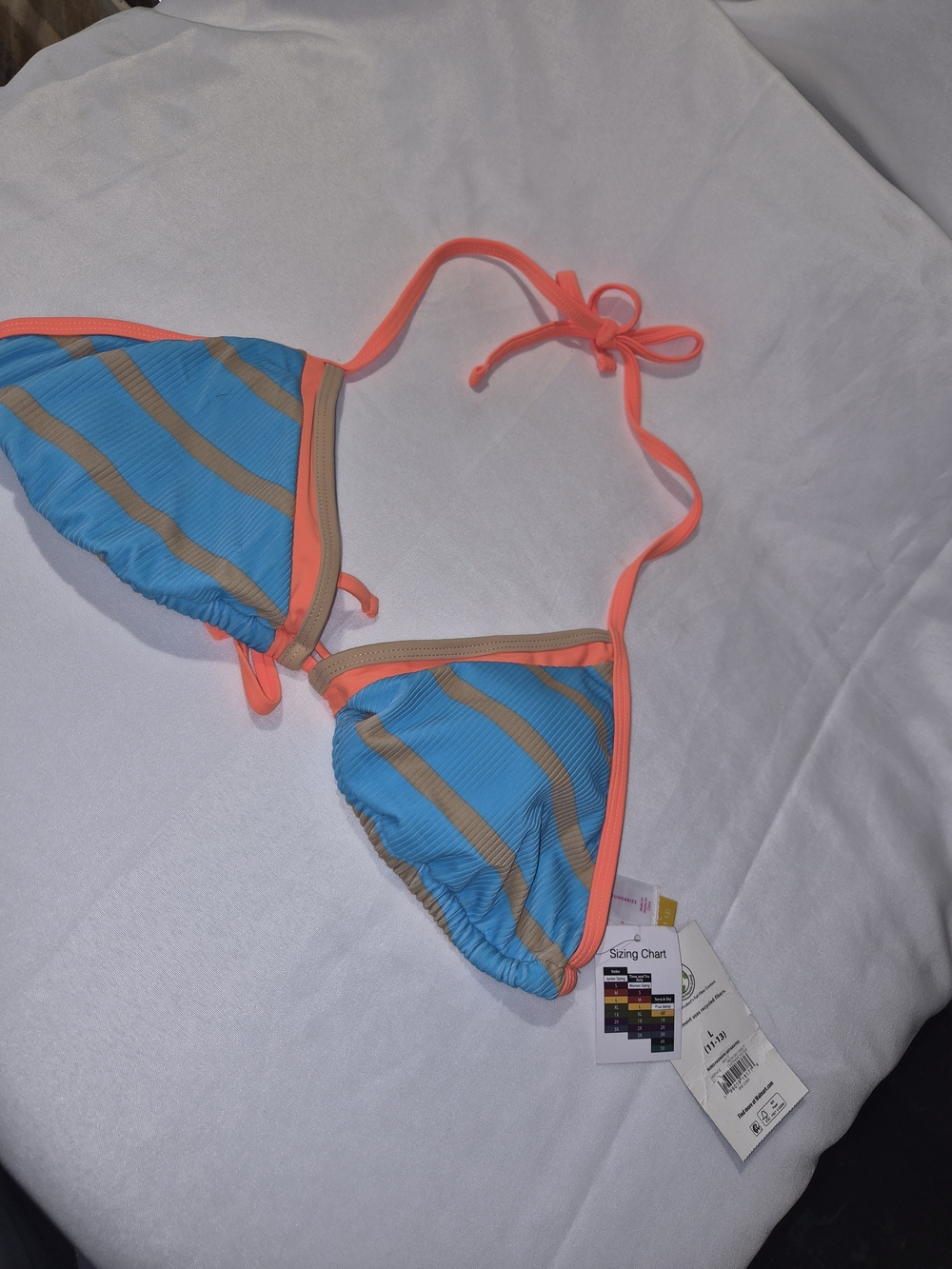 No Boundaries Blue and Coral Triangle Bikini Top